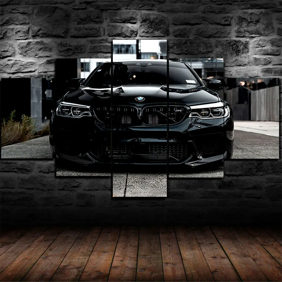 

No Framed Canvas 5Pcs Black M5 Sports Luxury Car Wall Art Posters Picture Home Decor Gift For Living Room Paintings Decorations