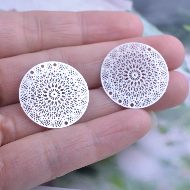 12pcs 24mm Filigree Charms Silver color Round Connector 3 Hole Earring Connectors  Brass Jewelry DIY Jewelry Making