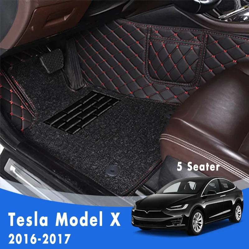 

Car Floor Mats For Tesla Model X 2017 2016 (5 Seats) Luxury Double Layer Wire Loop Pedal Carpets Custom Car Automobile Rugs