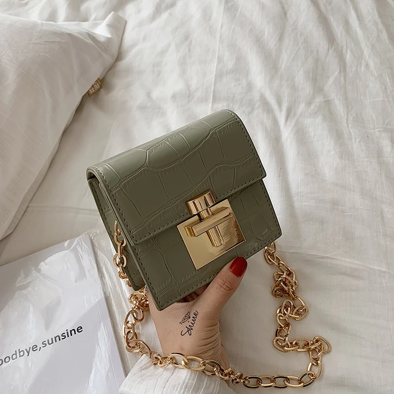 2022 Stone pattern Mini Square Crossbody Bag New Quality PU Leather Women's Designer Handbag Lock Chain Shoulder Messenger Bag