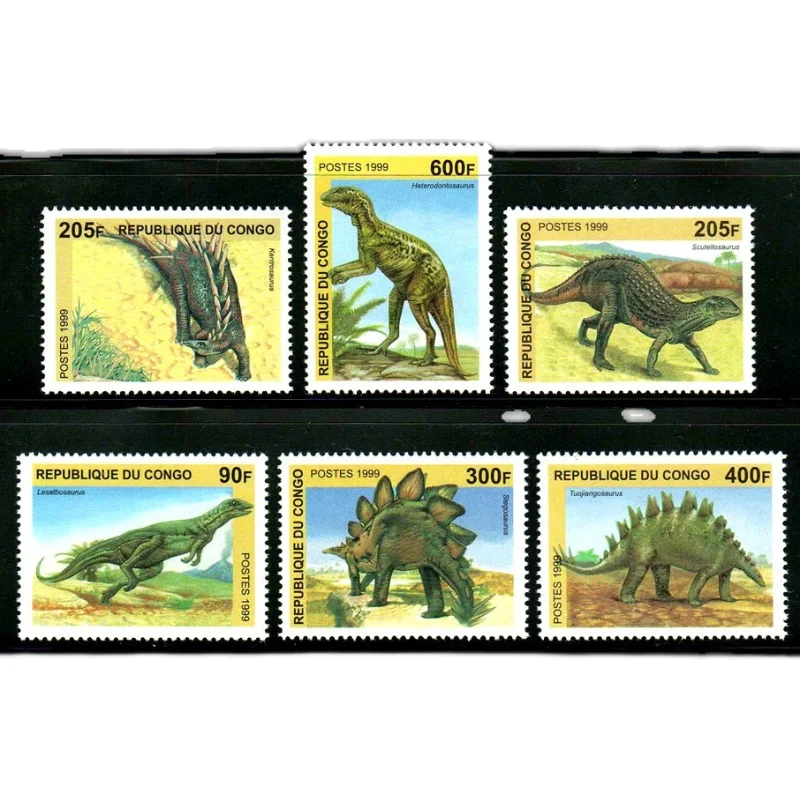 6Pcs/Set New Congo Post Stamp 1999 Prehistoric Dinosaurs Stamps MNH