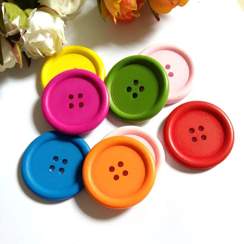 10pcs/lot 40mm Mixed Multi-colored Round Big Wooden Buttons of Scrapbooking decorative buttons