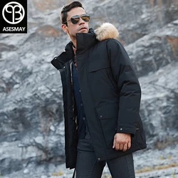 Asesmay Brand Clothing 2020 Men Down Jacket Winter Coat Fur Hooded Parka Thicken Warm Fashion Tracksuit Joggers White Outerwear