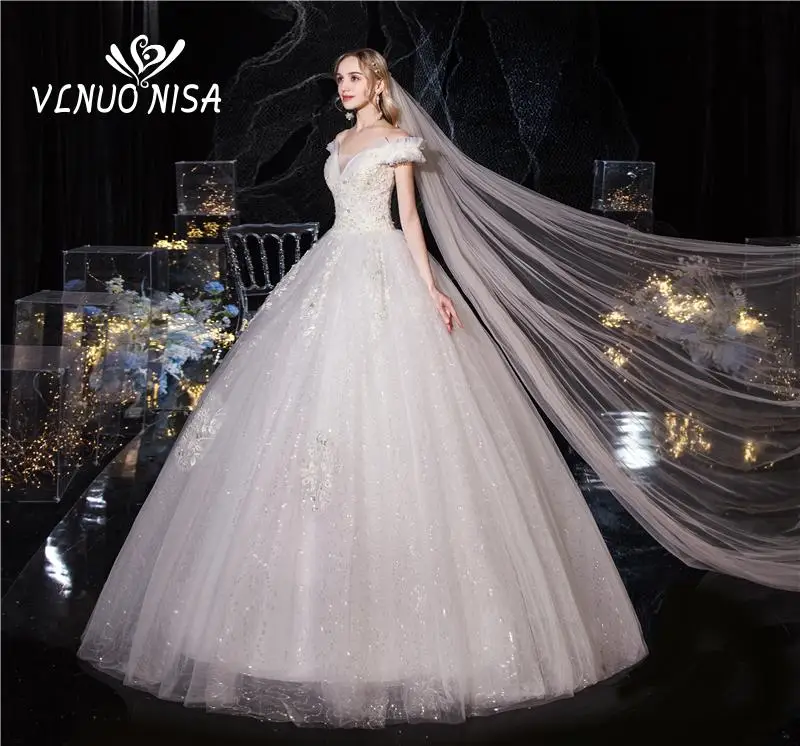 

New Hot Style Vintage Elegant V-Neck Vestido De Noiva 2020 Wedding Dress Luxury Applique Lace Sequined Bride Gowns Pluse Size