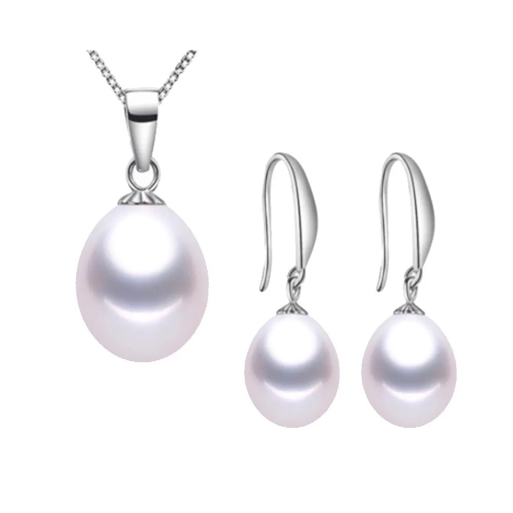 

Dainashi Trendy Freshwater Drop Shape Pear 8-9mm White/Pink/Purple/Black Earrings&Pendant With 925 Silver For Women Jewelry Set