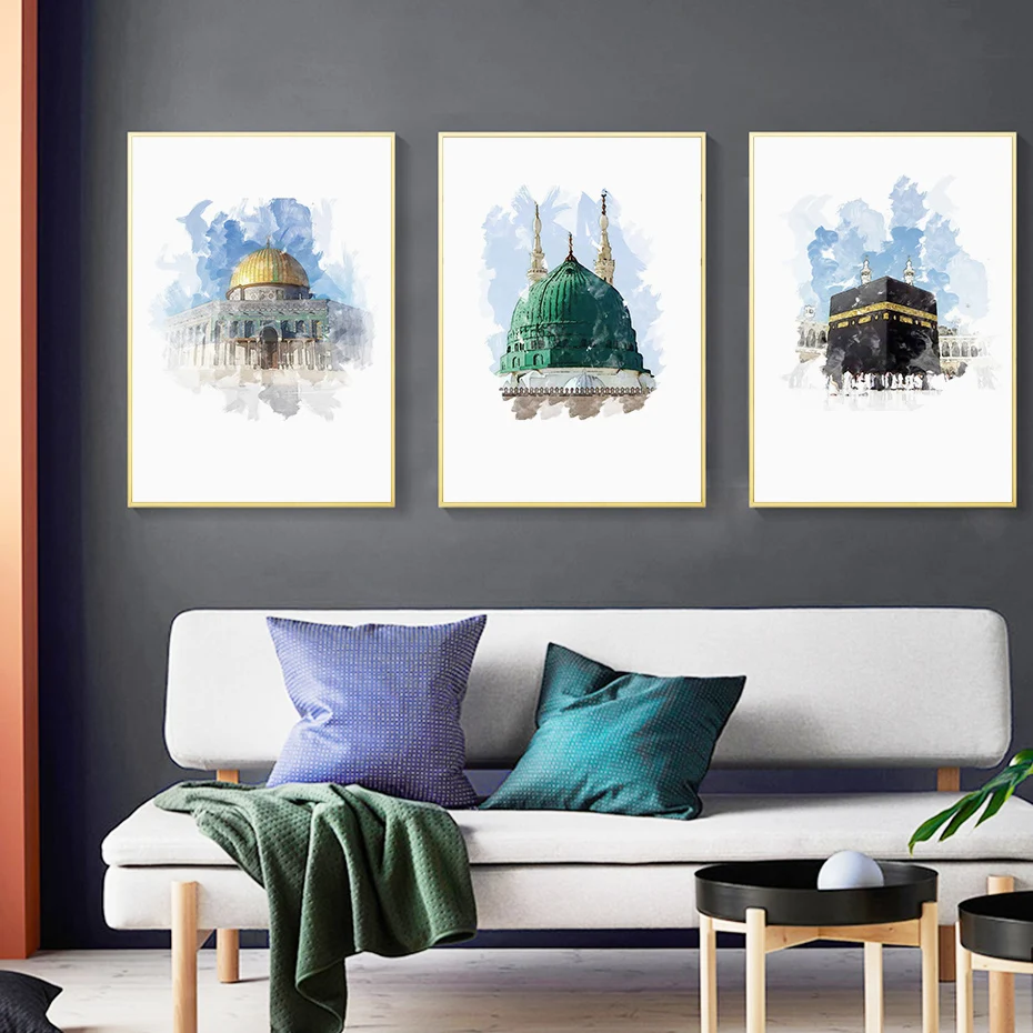 3PCS Islamic Mosque Dome Rock Temple Posters Modern Canvas Painting Wall Art Print Picture Living Room Interior Home Decor