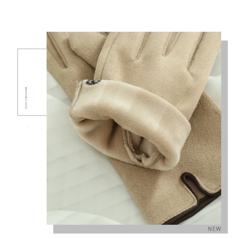 Women Winter Keep Warm Touch Screen Plus Velvet Thicken Fashion Letter Embroidery Outdoor Drive Cycling Windproof Mittens Gloves