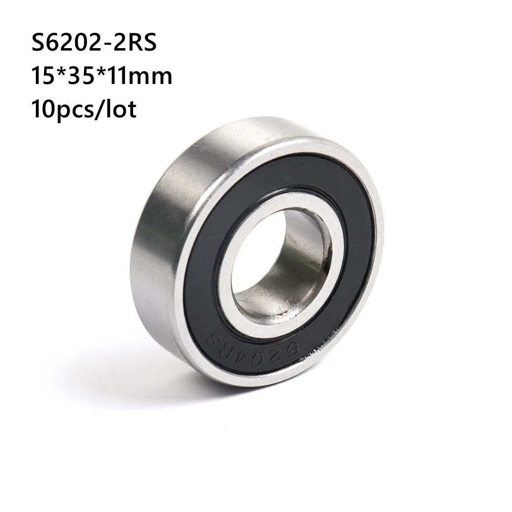 10pcs/lot ABEC-5 S6202RS S6202-2RS 15*35*11mm Stainless Steel Deep Groove Ball bearing 15x35x11mm