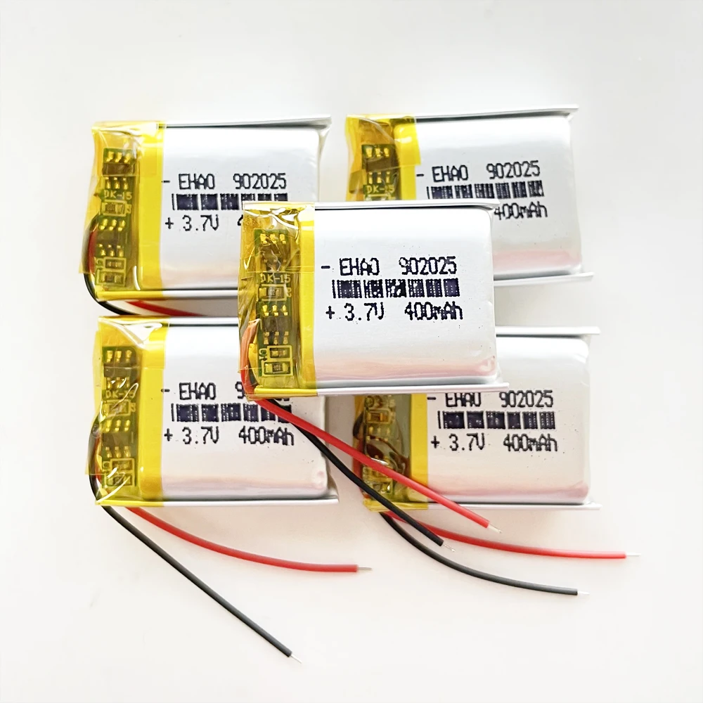 5 PCS 3.7V 400mAh Polymer Lithium Lipo Rechargeable Battery 902025 For Led Light Mp3 GPS Bluetooth Massager Headphone Recorder