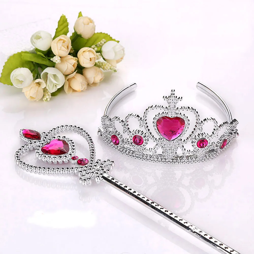 2 Piece/Set Princess Tiara Accessories Children Jewelry Tiara +  Magic Wands Girl Christmas Party Gift Festival Girls Headwear