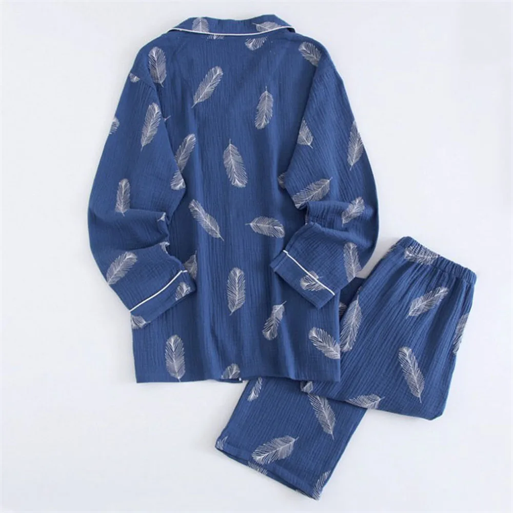 Plus Size Pajama Sets Summer Long-sleeved Trousers For Men Cotton Casual Home Service Suit Comfortable Sleepwear