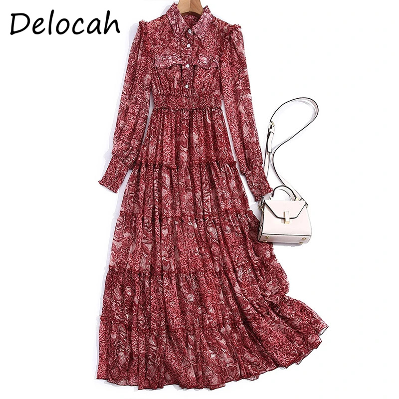 Delocah New 2021 Summer Women Fashion Runway Boho Maxi Dress Lantern Sleeve Ruffles Floral Print Ladies Big Swing A-Line Dresses