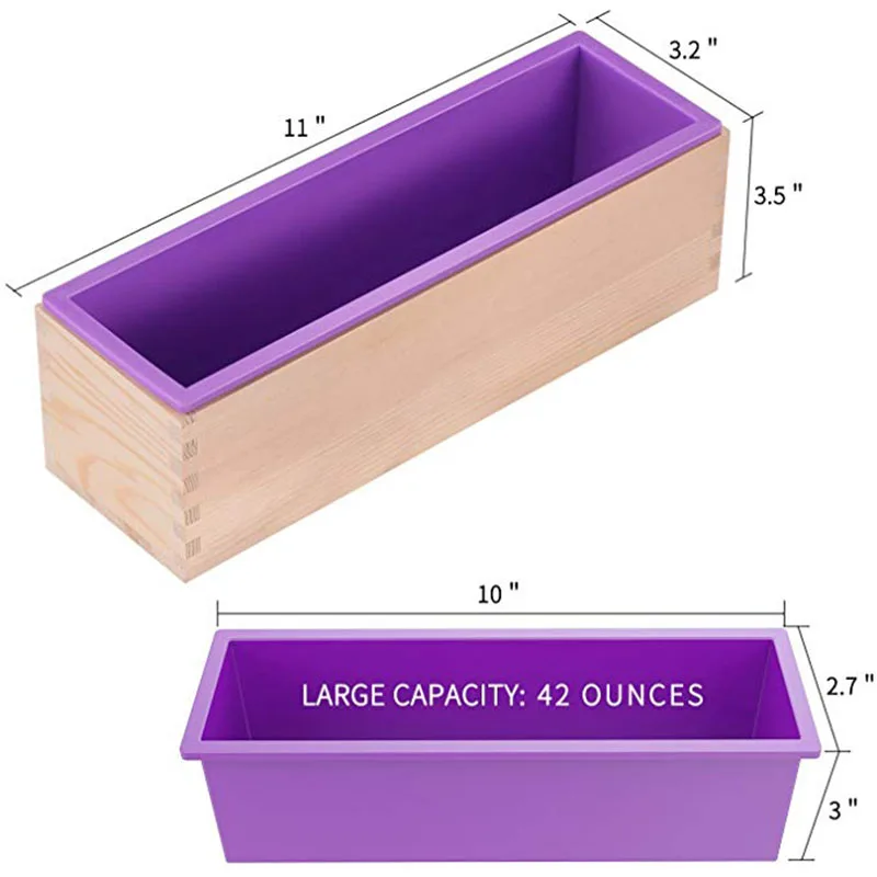 WALFOS High Quality Eco-Friendly 1200/900g Rectangle Silicone Soap Loaf Mold Wooden Box DIY Making Tools For Making Loaf Swirl