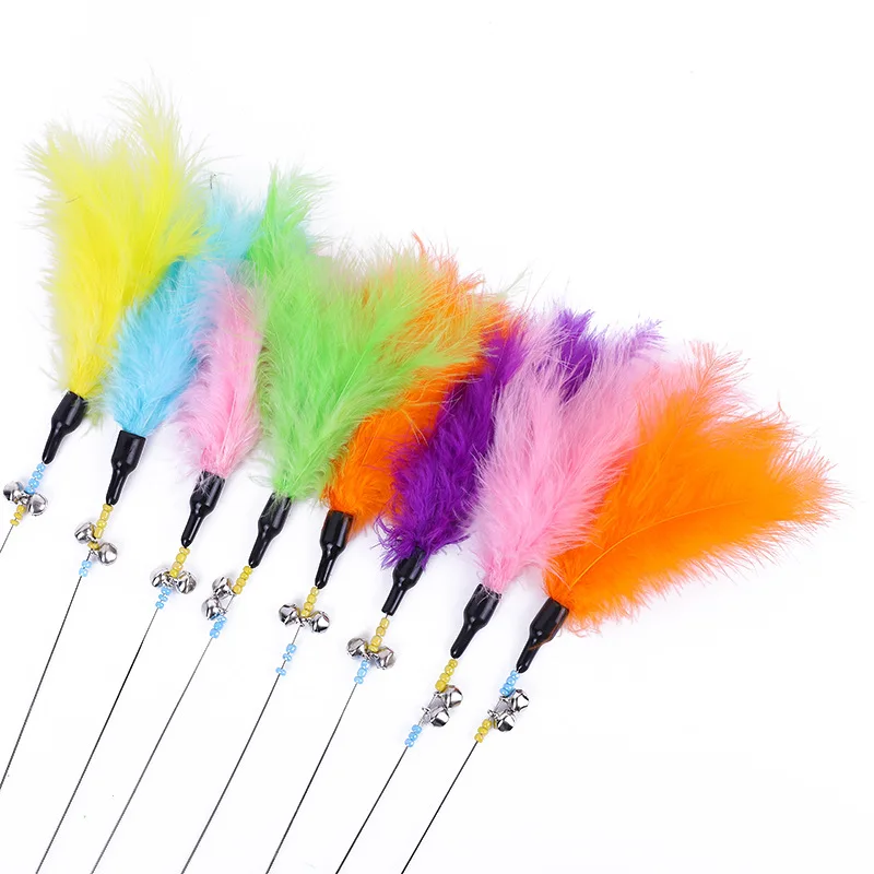5 stücke Lustige Kätzchen Katze Teaser Interaktive Spielzeug Stange mit Glocke und Feder Spielzeug Für Haustier Katzen Stick Draht Chaser Zauberstab spielzeug Zufällige Farbe – Detail 19