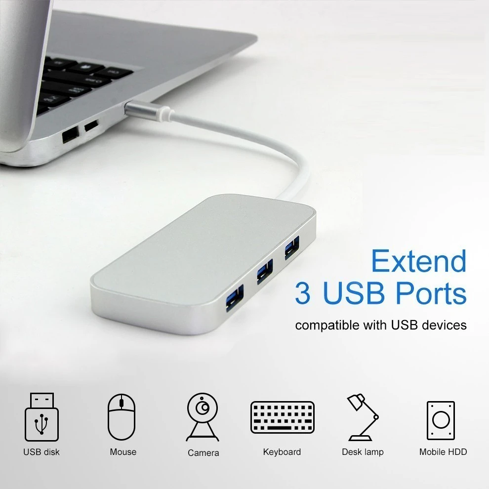 CHYI Aluminum Alloy Usb C Hub Type C To Multi 3 Port Usb 3.0 Hab Splitter Adapter Usb3.0 Dock Micro Computer Accessories For PC