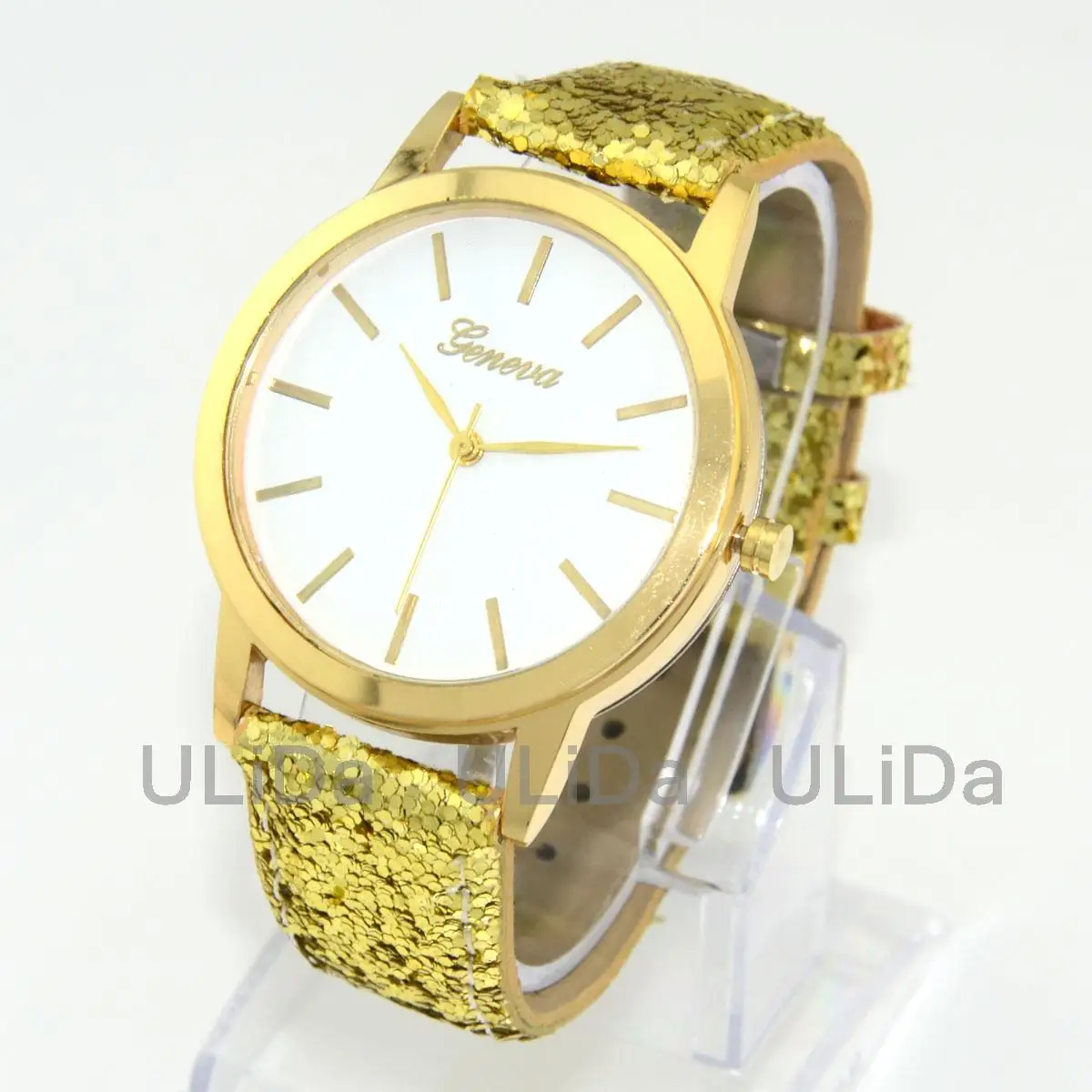 New Geneva Sequins Wristbands Golden Classical Dial Casual Women Ladies Quartz Dress Watches