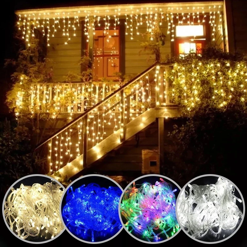 Luzes de natal cachoeira decoração exterior 5m droop 0.4-0.6m luzes led cortina corda luzes festa jardim beirais decoração