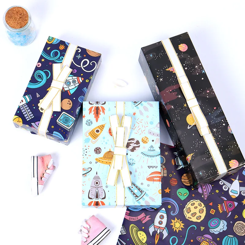 10pcs Cartoon Planet Rocket Gift Wrapping Paper Kids Birthday Children\'s Day Gift Box Packaging Paper Tissue Paper 50x70cm