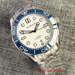 Parnis 42mm Miyota 8215 Movement Wristwatch Black Rotating Bezel Automatic Mechanical Mens Watch White Dial Sapphire Glass