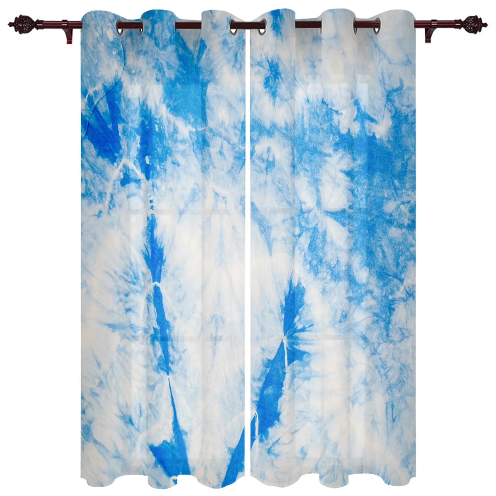 Modern Curtains Blue Tie-Dye Pattern Ethnic Style Baby Room Bedroom Creative Curtains Kitchen Living Room Valance Curtains