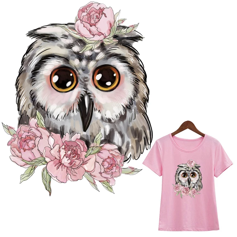 

Watercolor Owls Iron On Label For Clothes Women Girl T-shirt Patch Thermal Heat Transfer Diy Iron Transfer New Design-CQ