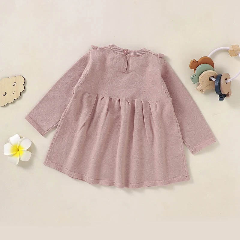 Baby Sweater Dress Long Sleeve Autumn Newborn Girl Skirt Solid Knitted Toddler Infant Clothes Cute Floret One Piece Overall Robe