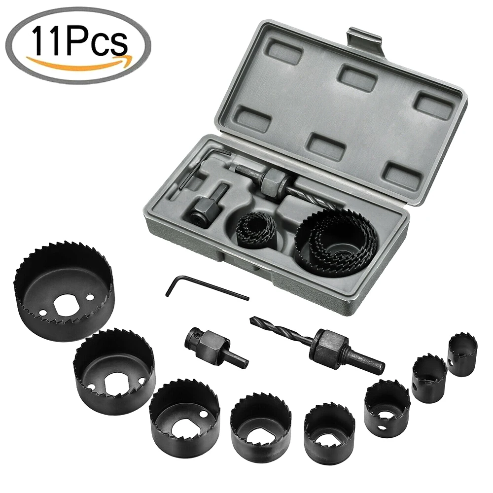 11pcs Woodworking Hole Saw Set Drill Bit Carbon Steel 19~64mm Hole Cutter Set For Plasterboard Ceiling Woodworking Hole Saw Kits