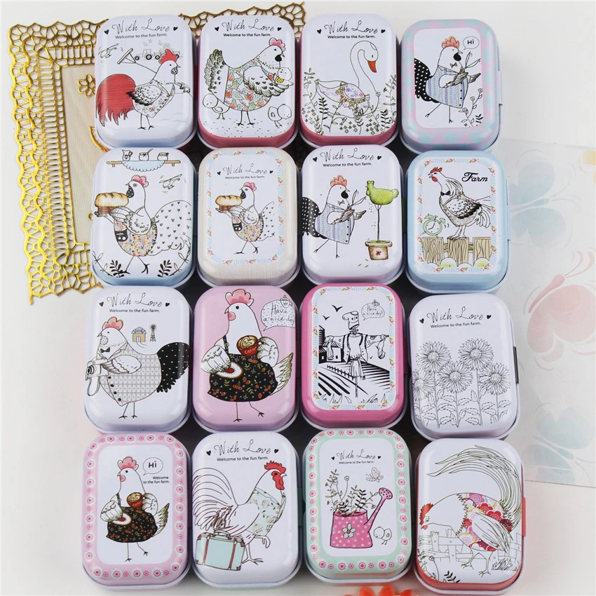 32 Piece/lot Exquisite With Diamond Flower Small Tin Box Portable Girl Favor Purple Grass Paste Gum Iron Box House Collectables