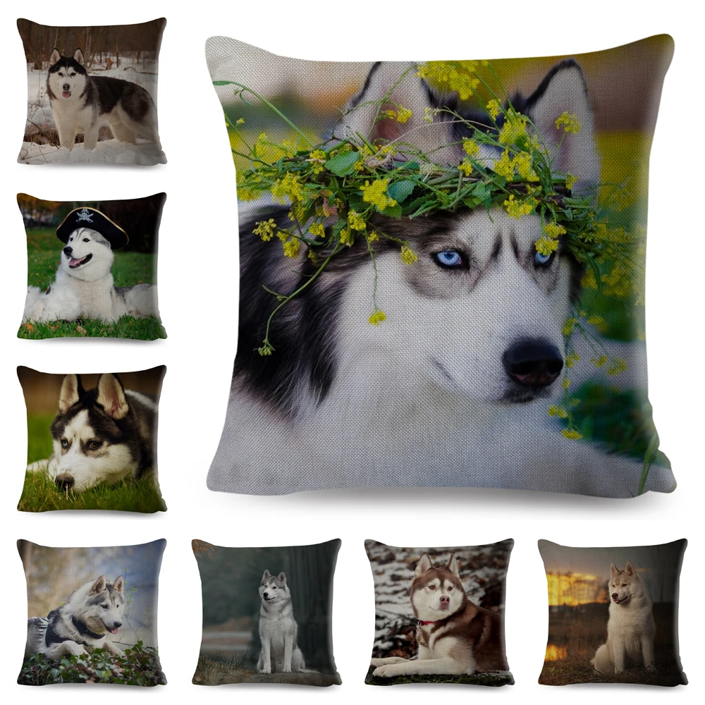 Siberian Husky Cushion Cover for Sofa Home Chidren Room Decor Cute Pet Animal Dog Pillowcase 45*45cm Polyester Pillow Case