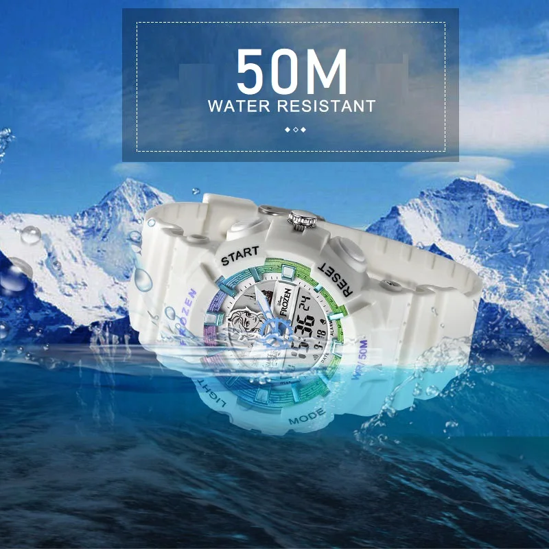 Disney Frozen Elsa Woman Sport Dual Display Wristwatch Multi Function Stop Watch Waterproof Youth Lady Student Girl Led Luminous