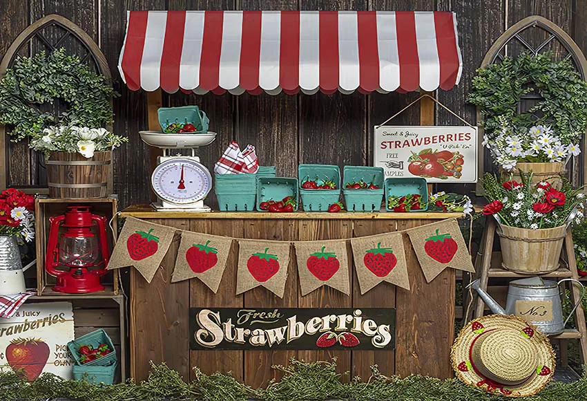Mehofond ยินดีต้อนรับทารกแรกเกิดเด็กวันเกิดดอกทานตะวัน Strawberry Lemon Shop พื้นหลังถ่ายภาพสตูดิโอ