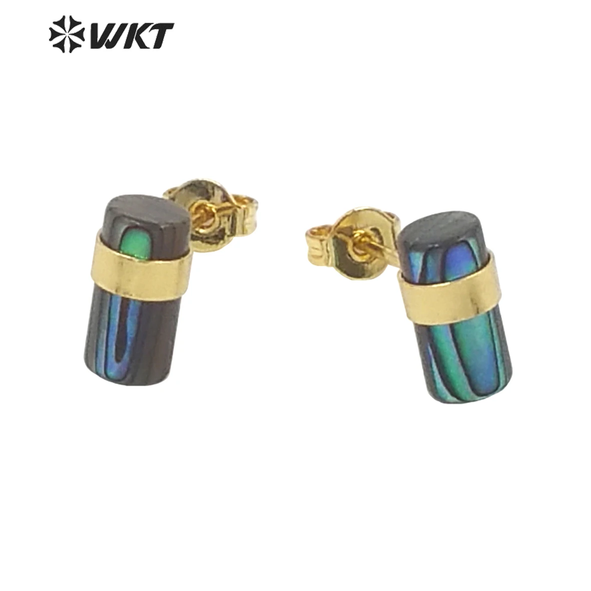 MPE053 Wholesale Gorgeous Gold Electroplated Earrings High Quality Cylindrical Shape Natural Abalone Shell Stud Women Jewelry