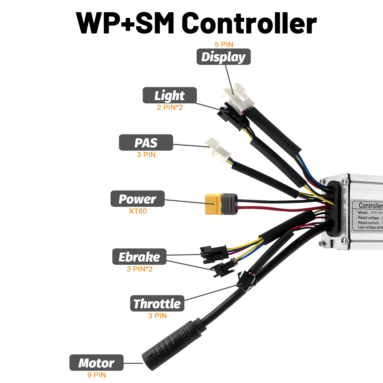 KT Controller 36V 48V 250W 350W 500W 750W 1000W 1500W Waterproof Brushless Electric Bicycle Controller with Light Function