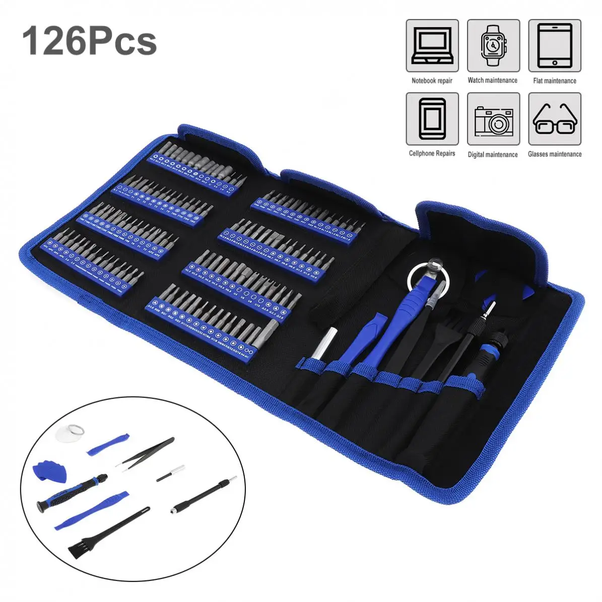 126pcs/set Chrome Alloy Steel Precision Telecommunications Repair Tools for Notebook/Phone/Electronic Watch/Digital products