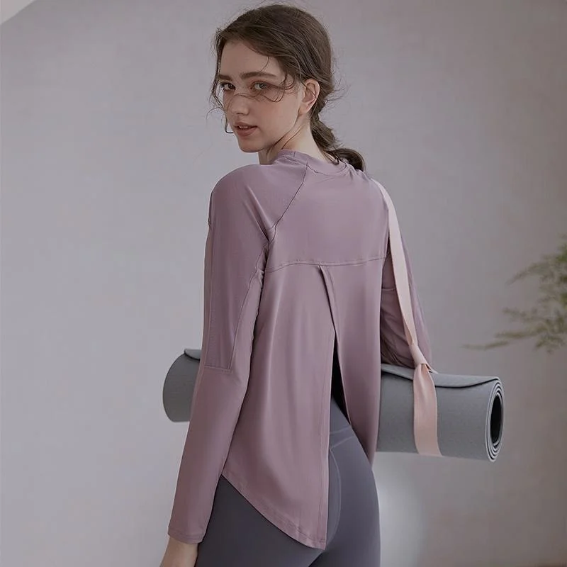 Yoga Crop Top Fitness Suit Women's Net Red Long Sleeve Loose Quick Dry Running Sports Blouse Autumn Winter Mujer Camisetas