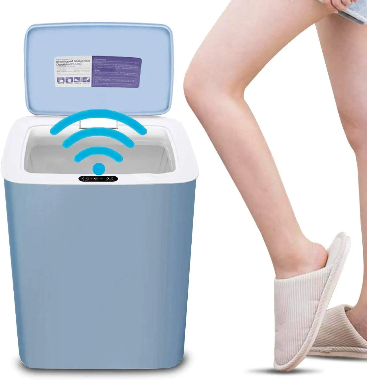 Non-Contact Inductive Trash Recycling Bin with Lid, Smart Sensor Trash Can, Blue, Living Room, Kitchen, Bedroom, Toilet, Office