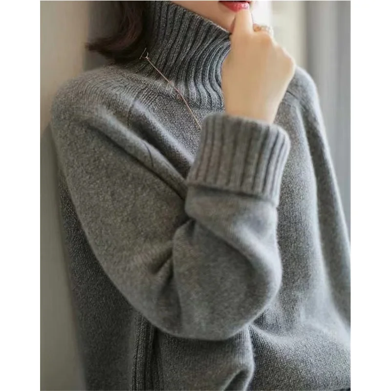 Europe and the United States autumn and winter thickened turtleneck cashmere sweater women wear lazy wind loose wool bottom swea