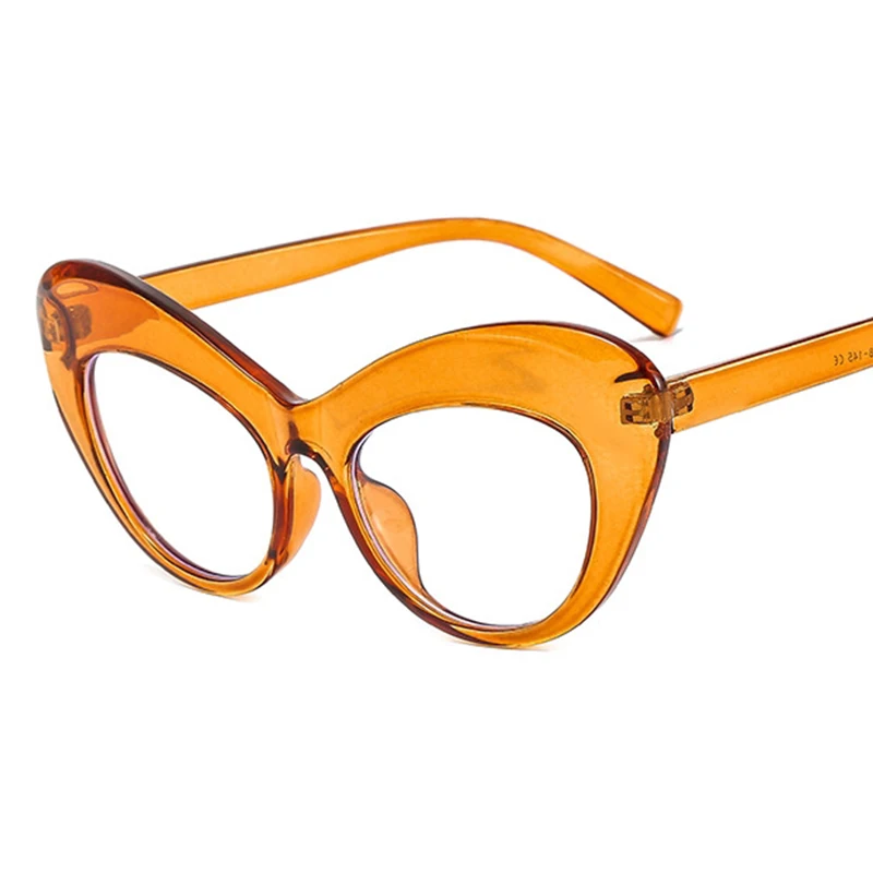 Transparent Cat Eye Glasses Frame Unique Oversized Personality Fashion Eyeglasses Orange Decorative Glasses Big Female Eyewear