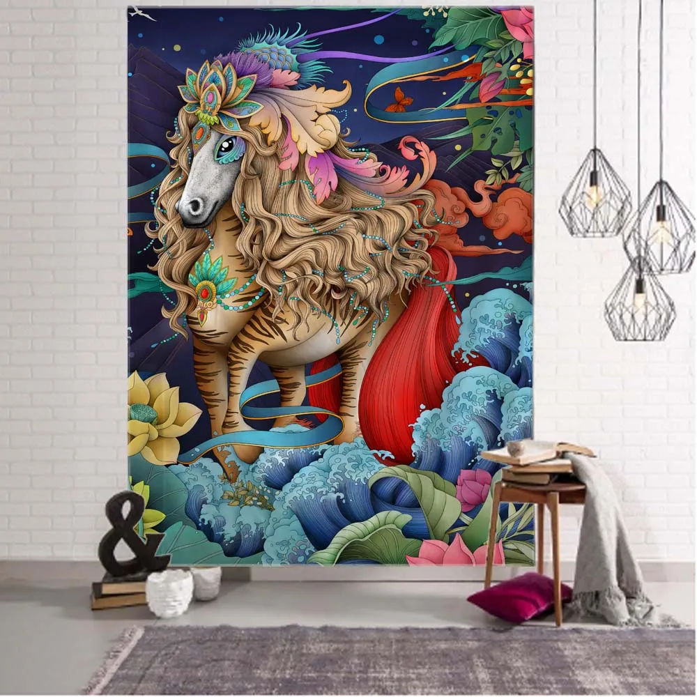 Animal art tapestry wall hanging psychedelic flying horse phoenix bohemian Hippie dormitory bedroom home wall art decoration