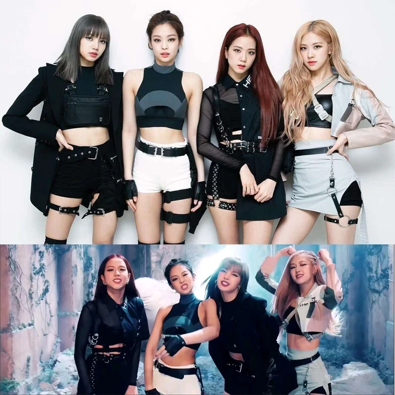 Colete curto k-pop preto hip-hop para mulheres, casacos de lapela, tops, minissaia de cintura alta, shorts finos, roupas femininas, grupo, show de palco