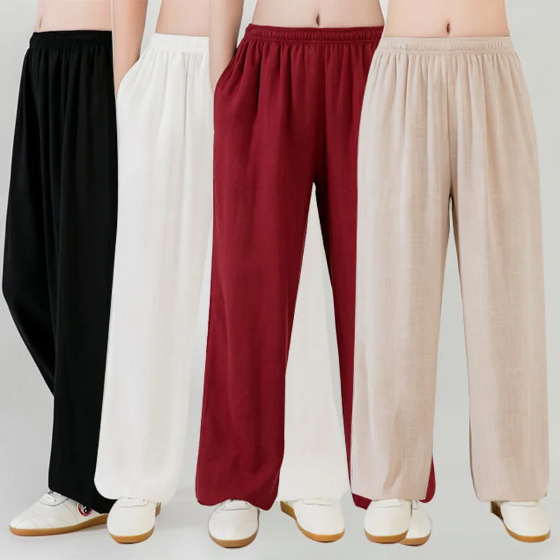 

Kung Fu Tai Chi Pants Wushu Martial Arts Trousers Wing Chun Shaolin Clothes Cotton Linen Casual Loose Sports Exercise Pants