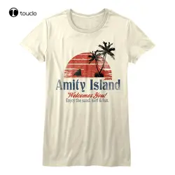 Jaws shark amity islandサンセットウィメンズTシャツ12人は映画のマージトップTシャツを楽しむことができますユニセックス