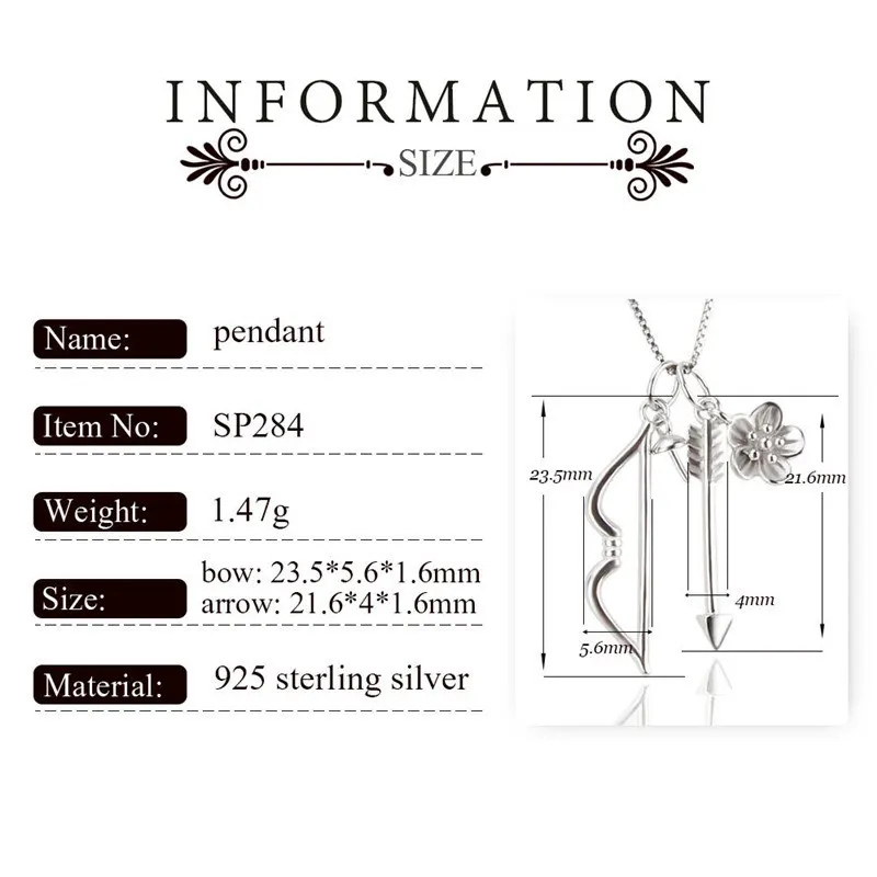 CLUCI Silver 925 Cupid's Bow and Arrow Pendant for Necklace Sterling Silver Women Valentine Day Gift Pendant Jewelry SP284SB