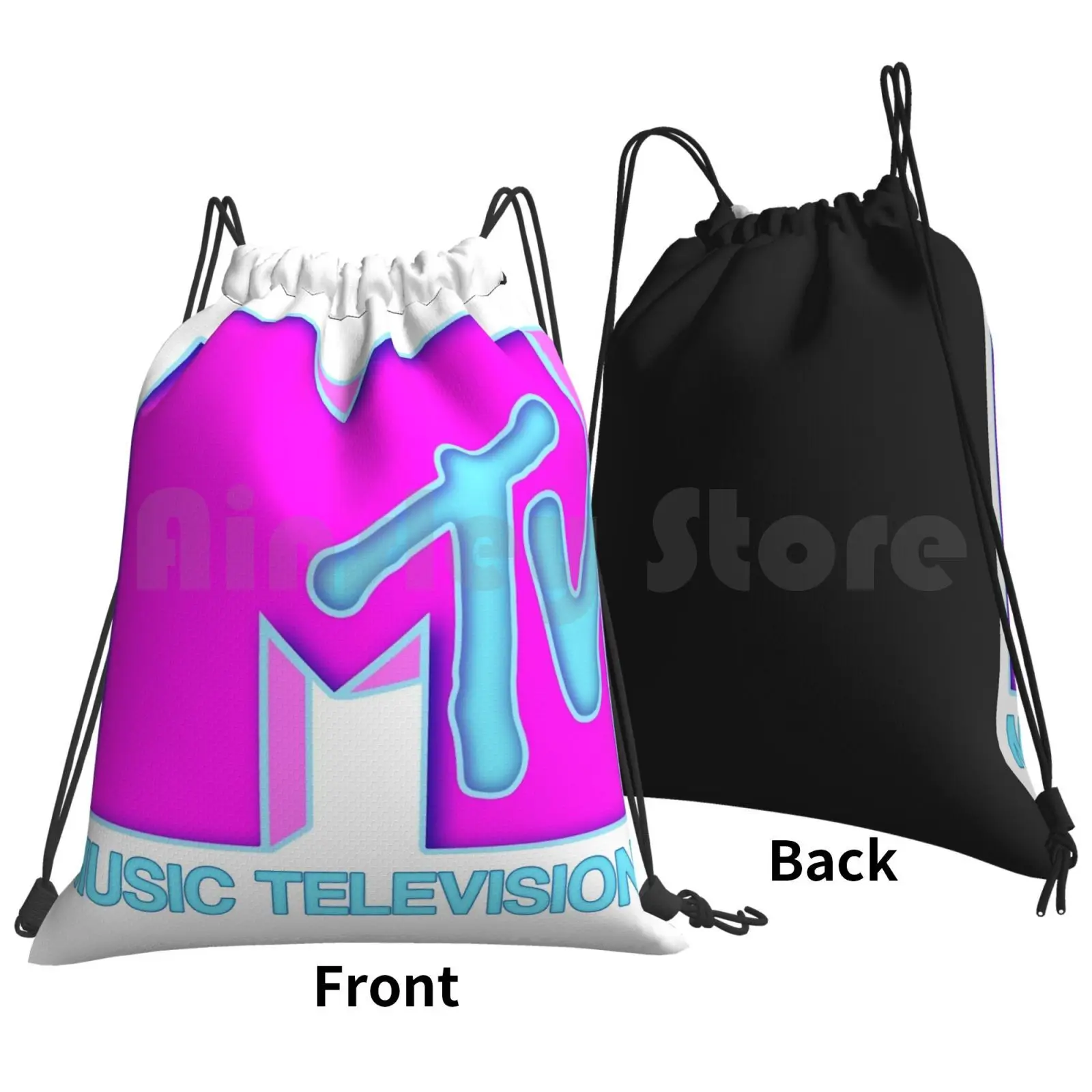 Mtv-Neon 80s Design Backpack Drawstring Bags Gym Bag Waterproof Mtv Beavis And Butthead 90s 80s 1980s Vintage Retro Tv