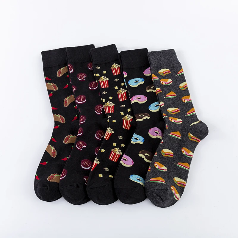 MODA MULAYA 2021 Happy Socks Men/Women Chili Tortilla Biscuit Sandwich Popcorn Dark Food Series Funny Socks Male Skateboard Sock