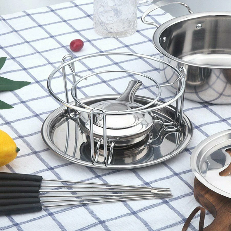 Stainless Steel Cheese Chocolate Fondue Melting Pot Set w/ 6 Forks