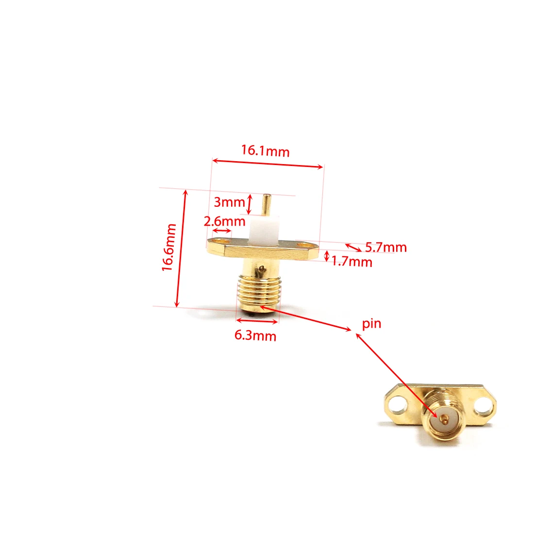 1PC  RP-SMA  Female Jack  RF Coax Connector  2-hole flange solder post  Straight Insulator Long 3mm  Goldplated  NEW wholesale