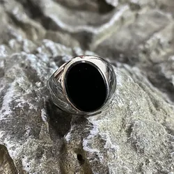 Black Stone Oval Ring Stainless Steel  Vintage Rings For Women Fashion Men Gold Color Geometric Wholesale Gothic Unisex Jewelry