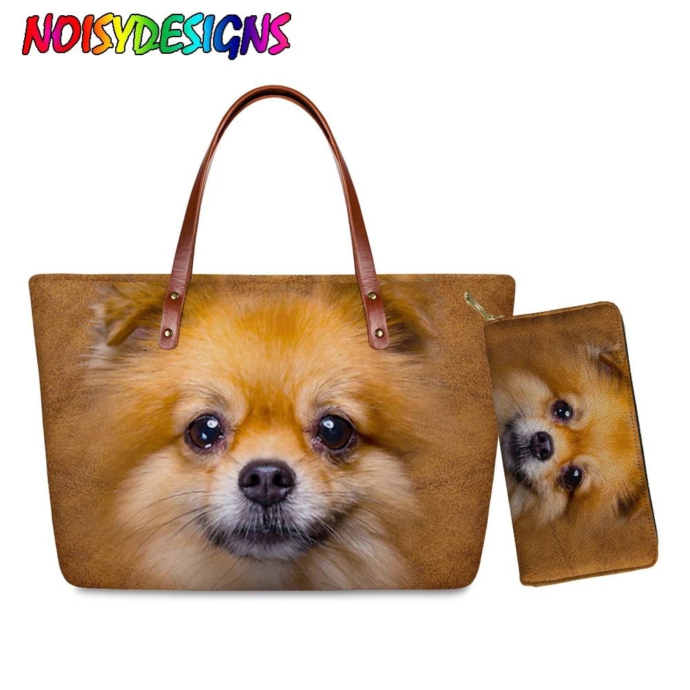

NOISYDESIGNS Cute Pomeranian Print Luxury Women Handbags & Wallets Ladies Large Handbag Tote Bag for Women Girls Top-handle Bag