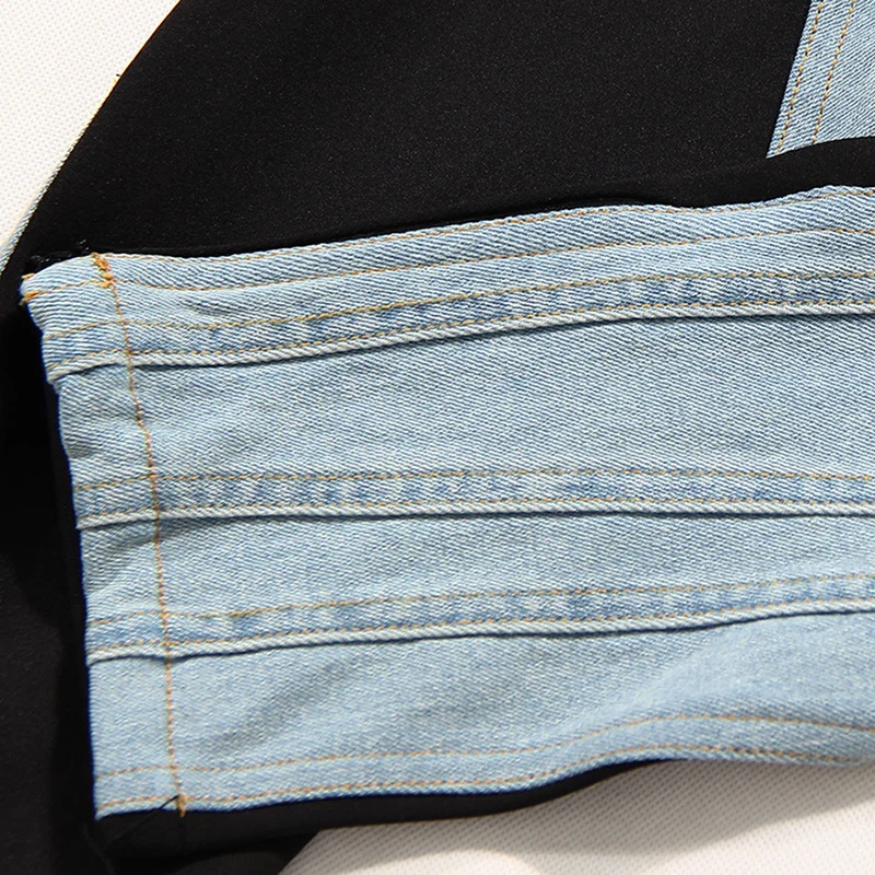 TWOTWINSTYLE Colorblock Patchwork Denim Pencil Pants Women High Waist Casual Slim Jeans Trousers Female Fashion 2023 Autumn New